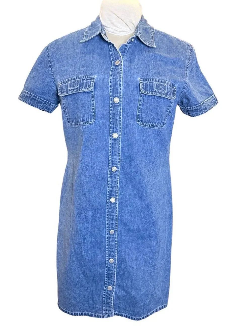 Old Navy Women’s Denim Dress Short Sleeve Snap Button Closure Size 8 Western